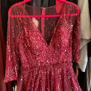Beaded Black tie dress. Floor length.  Wine colored. Never worn. Original tags
